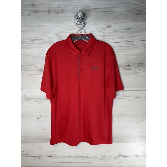 Under Armour Polo Shirt Mens Large Red Loose Golf Athletic Short Sleeve - Picture 1 of 12